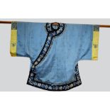 Chinese Han woman's silk outfit, 19th century, comprising a fine pale blue silk damask robe woven