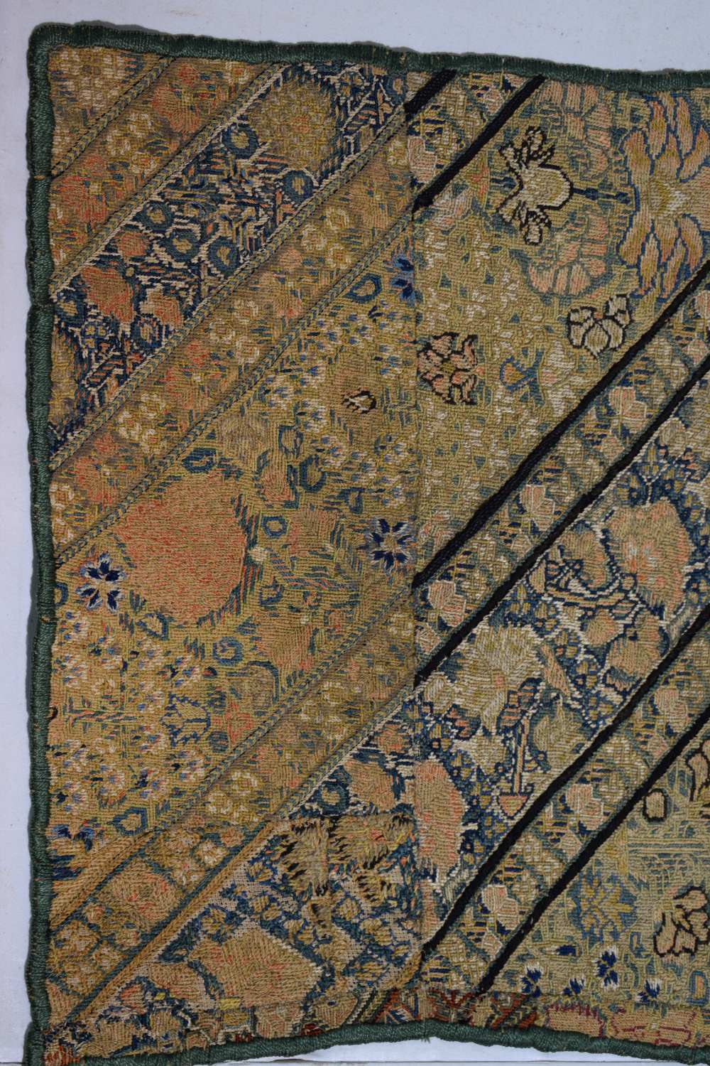 Persian 'nakshe' (woman's trouser panel) silk embroidery fragment, 18th century, 25in. X 15in. 64cm. - Image 4 of 4