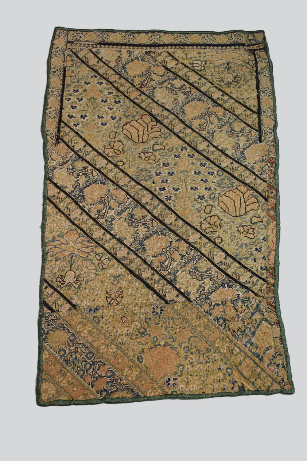 Persian 'nakshe' (woman's trouser panel) silk embroidery fragment, 18th century, 25in. X 15in. 64cm.