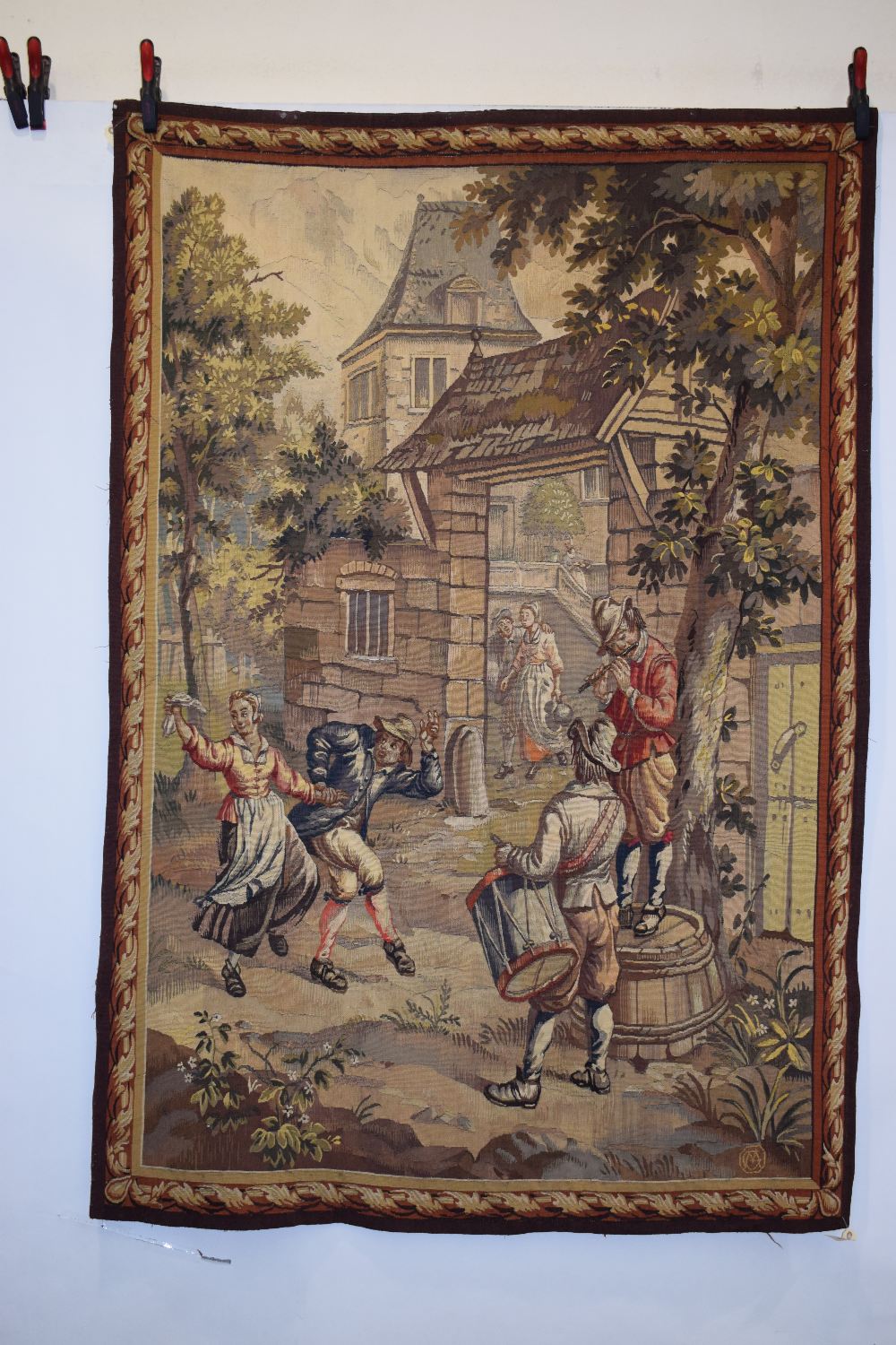 Aubusson 'Teniers' part silk tapestry, France, 19th century, 6ft. 10in. X 4ft. 8in. 2.08m. X 1.