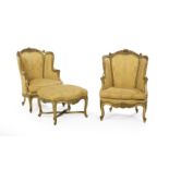 Pair of Louis XVI-Style Giltwood Bergeres