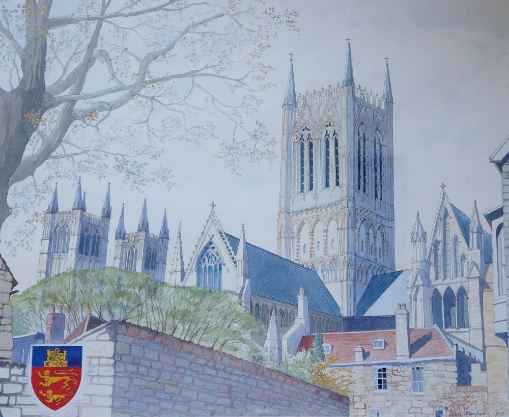 Leslie Blomfield - a cathedral, watercolour and pencil, signed lower right and dated 1987,
