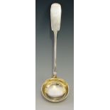 A Russian silver fiddle pattern ladle, gilt bowl, by ПИА, silver mark for Moscow 1882-1899,