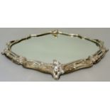 A large Victorian silver plated table mirror top plateau,