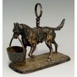 A Victorian novelty dog salt?, the dog with woven basket in its mouth,