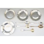 A selection of silver and silver plate items to include: a plain dish by The Goldsmiths &
