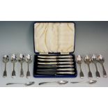 A selection of silver teaspoons to include: four fiddle pattern with various dates and makers;