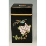 A Carltonware square box and cover printed and painted with fanciful birds,