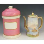 A 19th Century biscuit barrel, pink body