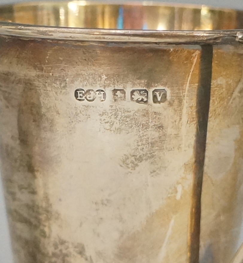 A silver christening tankard, the conical form body engraved with the initials R.C.I. - Image 2 of 2