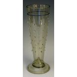 A late 19th century German Rhineland spreading cylindrical glass vase,