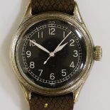 A military style gentleman's wristwatch, the nickel plated case with black dial,
