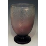 A large French Art Deco Schneider tinted mauve footed glass vase,