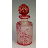 Baccarat - A perfume bottle, cameo cut with pink roses and briars, slice cut neck,