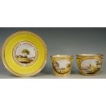 Pinxton - a rare Mansfield William Billingsley decorated yellow ground trio comprising: tapered