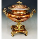 A Regency copper and brass samovar of compressed urnular shape,