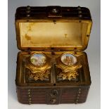 A 19th Century novelty leather box in the form of a domed travelling trunk,
