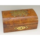 A Victorian figured walnut shallow dome topped card box,