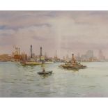 Michael Crawley - The East River, New York, watercolour, signed in crayon lower right, 27cm x 34cm,