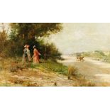 De Notti? - Italian School, mid 19th Century, female figures on the side of a road with horses,