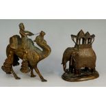 A bronze model of an Indian elephant with a howdah on its back,