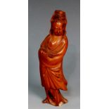 A carved boxwood figure of Guan Yin, 15.