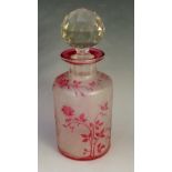 Baccarat - A large perfume bottle cameo cut with pink roses and briars, slice cut neck,