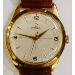 An 18ct yellow gold Omega gentleman's wristwatch, the champagne dial inscribed Omega,