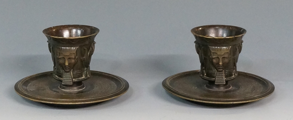 A pair of 19th Century bronze Egyptian revival table vestas,