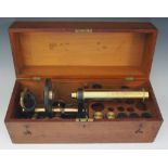 R & J Beck - a black lacquered and lacquered brass folding base monocular microscope,