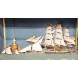 An interesting late 19th / early 20th Century ship's diorama with three masted sailing ship with
