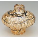 A mid 20th Century posy vase, the lustred body speckled with cream and amber globules,