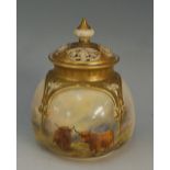 A Royal Worcester panelled sack shaped vase and cover,