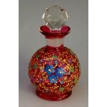 A Moser globular cranberry glass scent bottle,