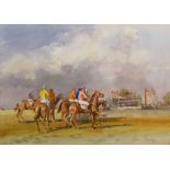 Michael Crawley - The Line Up, Newmarket, watercolour, signed lower right, 27cm x 38cm,