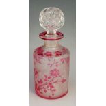 Baccarat - A perfume bottle, cameo cut with pink roses and briars, slice cut neck,