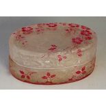 Baccarat - An oval trinket box and cover, cameo cut with pink roses and briars, 4cm high, 9.