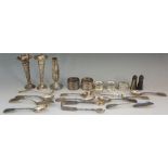 A collection of silver items to include: two Scottish silver fish knives, by James Crichton,