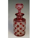 A late 19th / early 20th Century perfume bottle, the cranberry flashed body hobnail cut,