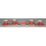 Six Aynsley pink ground saucers together with four matching cups,