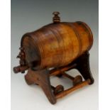 Treen - a 19th Century wooden barrel with carved "coopered" bands,