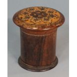 A Victorian Tunbridge ware nutmeg grater of cylindrical design with flared top inlaid with