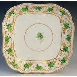 Pinxton - a rare pattern number 312 green lily shaped square dish,