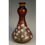 An Austrian Art Nouveau spreading cylindrical iridescent red glass vase,