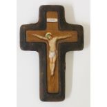 A continental porcelain crucifix transfer printed and painted with figure of Christ,