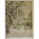 David Tindle - Garden, East Haddon, etching on buff paper, numbered 15/75,