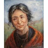 J Olive - Gypsy Woman, oil on artist board, signed lower right, 30cm x 24.