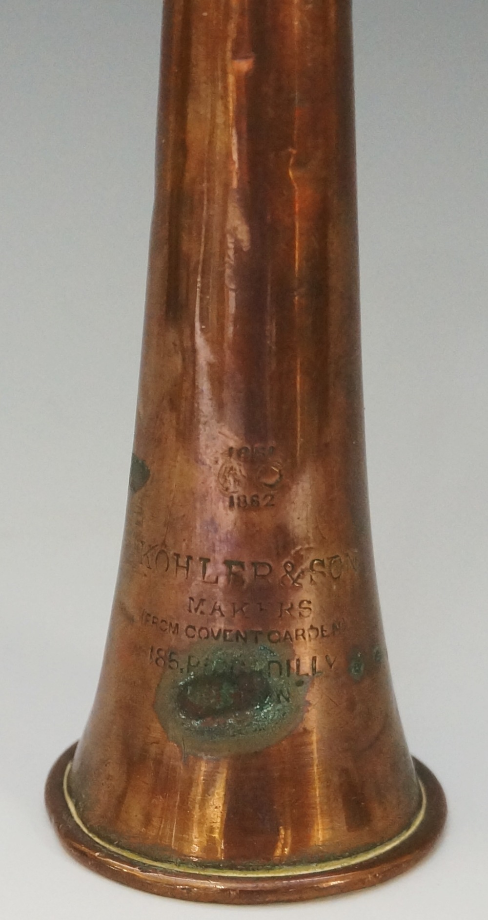 A rare Kohler & Son copper and silver plate horn inscribed 1851-1862, - Image 2 of 2