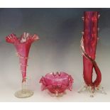 A selection of 19th Century cranberry glass vases,