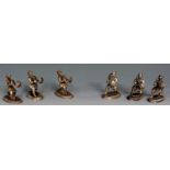 A set of six silver coloured metal figures of mogul warriors holding swords in their right hands,